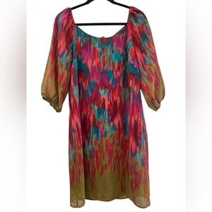 Tianna B Boho Abstract Midi Dress Puff Sleeves Size 6P